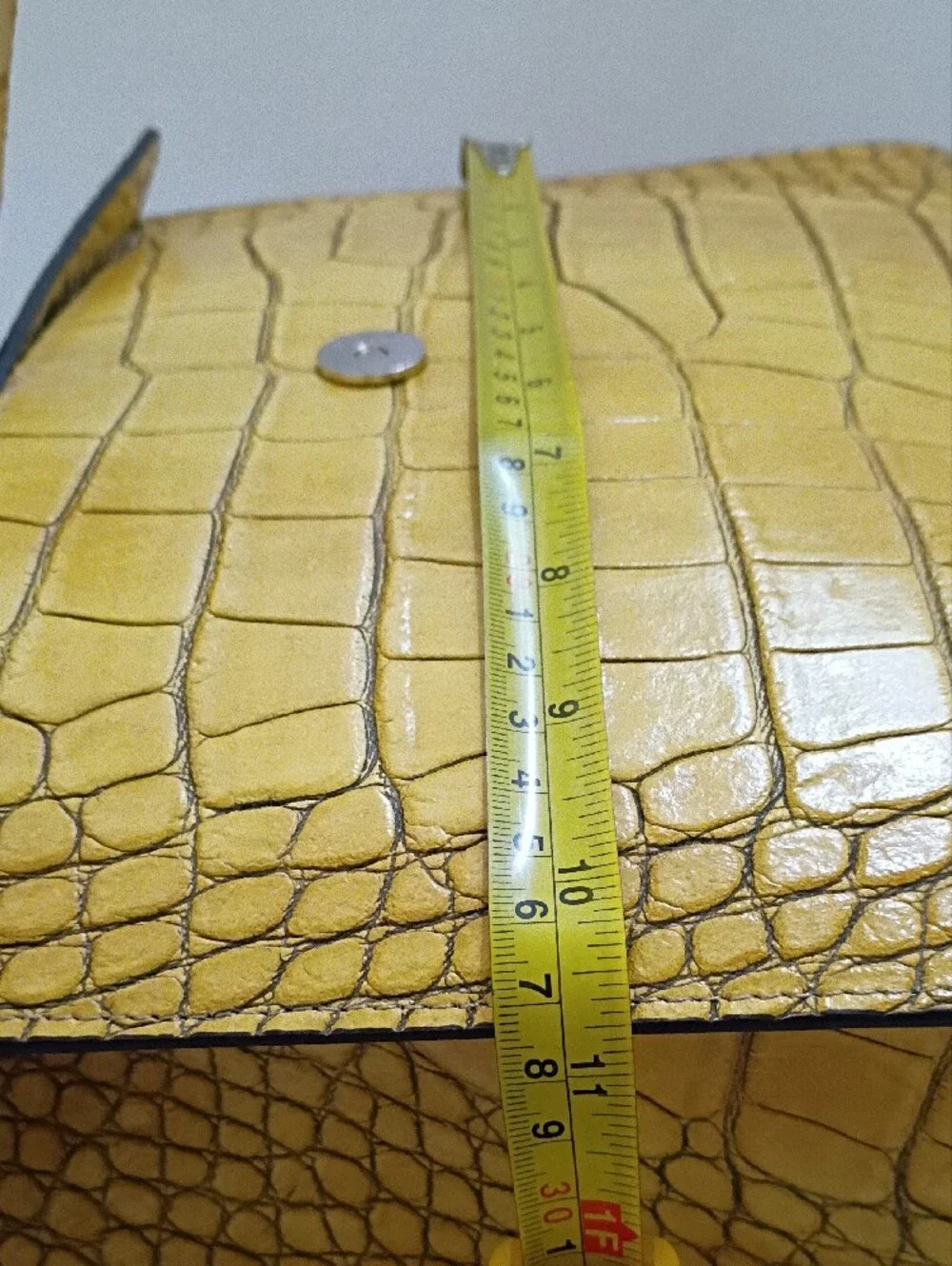 Yellow Leather Croc-Embossed Top Handle Bag with Bamboo Accent